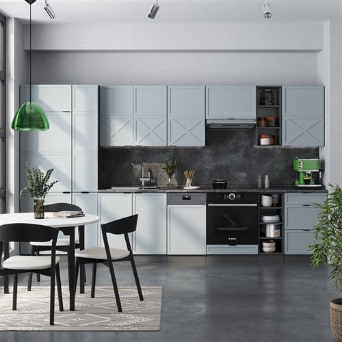 Cocina Vicco Fame-Line, azul claro grisáceo/antracita, 355 cm, mármol PT - Imagen de 2